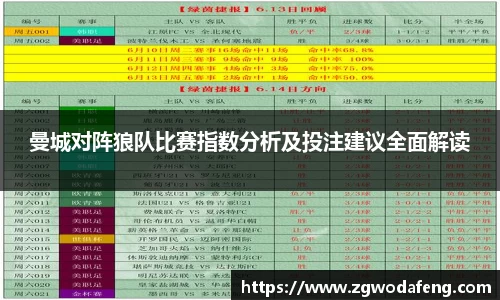 曼城对阵狼队比赛指数分析及投注建议全面解读